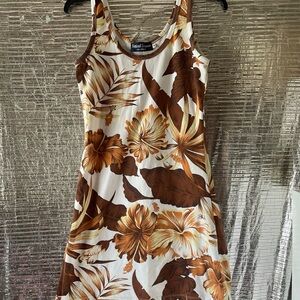 Floral Sleeveless Dress in Brown and Cream